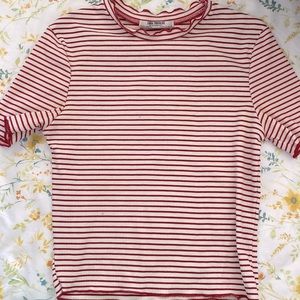 ZARA RED & WHITE STRIPED CROPPED SHIRT